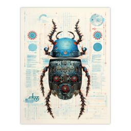 Artery8 Wall Art Print Beetle Robot Hybrid Secret Military Schematic Blue Futuristic Complex Arcane Manuscript Gift For Him Man Cave Poster - thumbnail 1