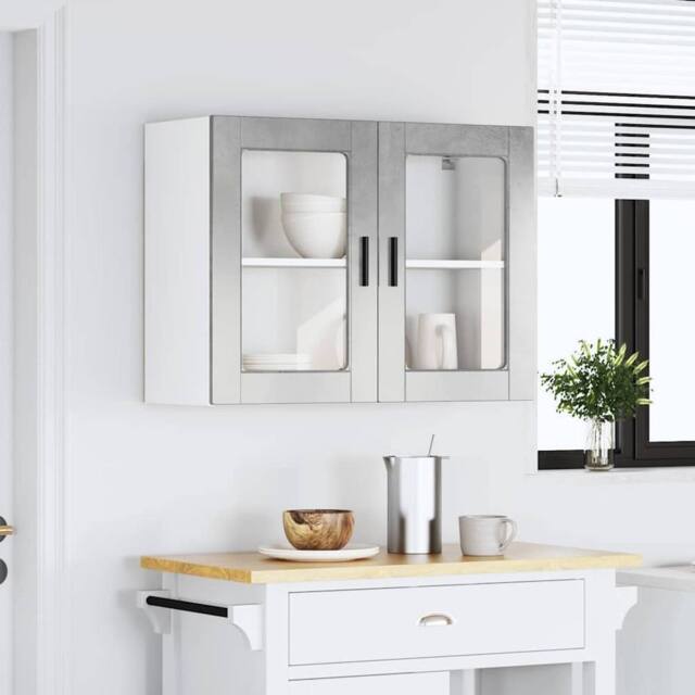 Berkfield Home Kitchen Wall Cabinet with Glass Door Porto Concrete Grey - image 1