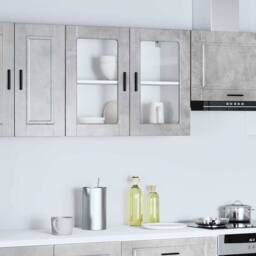 Berkfield Home Kitchen Wall Cabinet with Glass Door Porto Concrete Grey - thumbnail 2