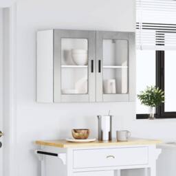 Berkfield Home Kitchen Wall Cabinet with Glass Door Porto Concrete Grey - thumbnail 1