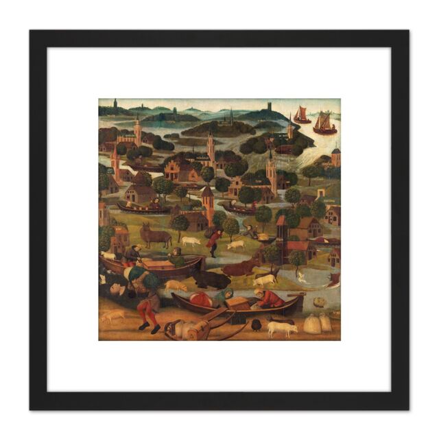 Artery8 The Saint Elizabeths Day Flood Painting 8X8 Inch Square Wooden Framed Wall Art Print Picture with Mount in Black - image 1