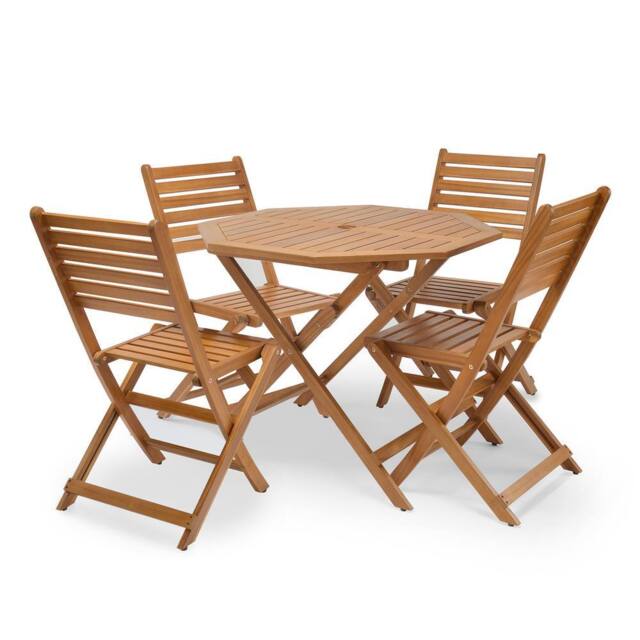 VonHaus Cannes Outdoor Wooden Dining Table & Chairs Set 4 in Brown
