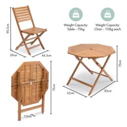 VonHaus Cannes Outdoor Wooden Dining Table & Chairs Set 4 in Brown - thumbnail 9