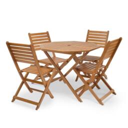 VonHaus Cannes Outdoor Wooden Dining Table & Chairs Set 4 in Brown - thumbnail 1
