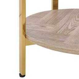 Wyld and Coco Round Gold Side Table with Tempered Glass Top and Wood Shelf 50 cm - thumbnail 5