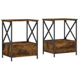 Berkfield Home Bedside Tables 2 pcs Smoked Oak 50x41x65 cm Engineered Wood in Brown - Size: 50 x 41 x 65 cm - thumbnail 1