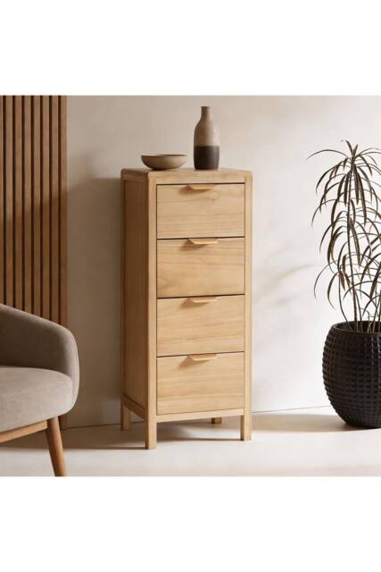 Home Source Freya 4 Drawer Storage Unit Chest Bedroom Office Organiser Wooden in Brown - image 1