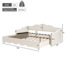 Rolipo Beige Velvet Extendable Daybed 90-180cm with LED & USB Ports - Size: Double - thumbnail 6