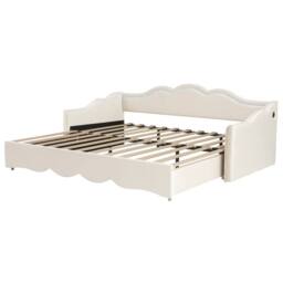 Rolipo Beige Velvet Extendable Daybed 90-180cm with LED & USB Ports - Size: Double - thumbnail 8
