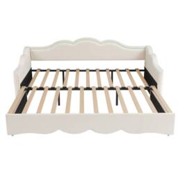Rolipo Beige Velvet Extendable Daybed 90-180cm with LED & USB Ports - Size: Double - thumbnail 9