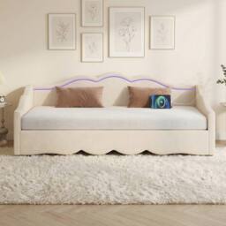 Rolipo Beige Velvet Extendable Daybed 90-180cm with LED & USB Ports - Size: Double - thumbnail 2
