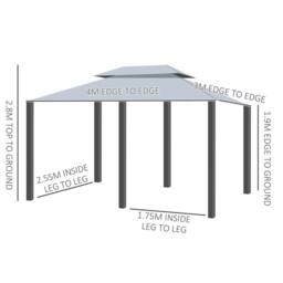 OUTSUNNY 4m x 3(m) Outdoor 2-Tier Steel Frame Gazebo w/ Curtains Outdoor Garden in Grey - thumbnail 3