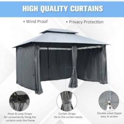 OUTSUNNY 4m x 3(m) Outdoor 2-Tier Steel Frame Gazebo w/ Curtains Outdoor Garden in Grey - thumbnail 6