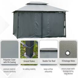 OUTSUNNY 4m x 3(m) Outdoor 2-Tier Steel Frame Gazebo w/ Curtains Outdoor Garden in Grey - thumbnail 4