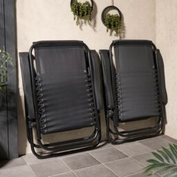 OHS 2 Pack Garden Zero Gravity Patio Sun Chair Set Folding Lounger in Black - thumbnail 5