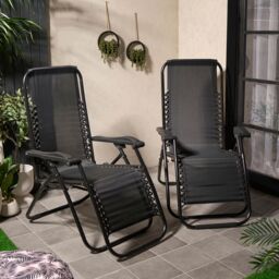 OHS 2 Pack Garden Zero Gravity Patio Sun Chair Set Folding Lounger in Black - thumbnail 1
