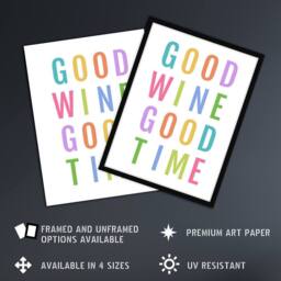"Artery8 Good Wine Good Time Colourful Fun Cheeky Wall Art Print in White - Size: W12"" x H16""" - thumbnail 2