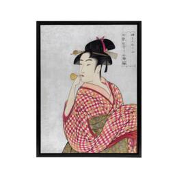"Artery8 Woman With Glass Pipe Portrait Framed Canvas Wall Art Print Kitagawa in Pink - Size: W12"" x H16""" - thumbnail 1