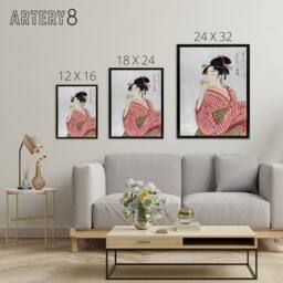"Artery8 Woman With Glass Pipe Portrait Framed Canvas Wall Art Print Kitagawa in Pink - Size: W12"" x H16""" - thumbnail 4