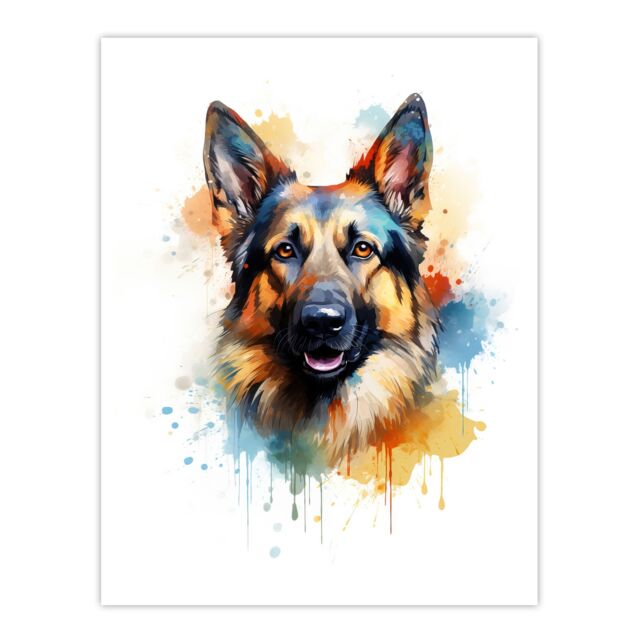 "Artery8 Wall Art Print German Shepherd Lovers Gift Watercolour Pet Portrait Painting Artwork Poster - Size: W18"" x H24""" - image 1