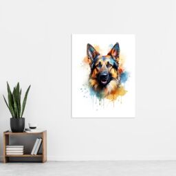 "Artery8 Wall Art Print German Shepherd Lovers Gift Watercolour Pet Portrait Painting Artwork Poster - Size: W18"" x H24""" - thumbnail 4