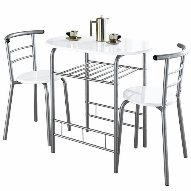 SPOT ON DEALZ White High Gloss Dining Table & 2 Chairs Set, Metal Frame & MDF Top - image 1