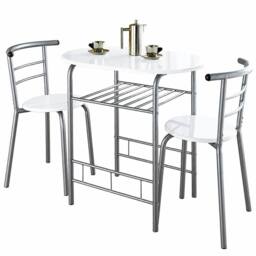 SPOT ON DEALZ White High Gloss Dining Table & 2 Chairs Set, Metal Frame & MDF Top