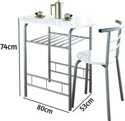 SPOT ON DEALZ White High Gloss Dining Table & 2 Chairs Set, Metal Frame & MDF Top - thumbnail 6