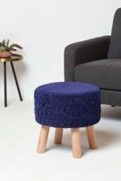 Homescapes Lyla Pleated Velvet Footstool in Blue - thumbnail 2
