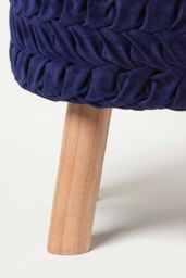 Homescapes Lyla Pleated Velvet Footstool in Blue - thumbnail 3