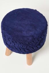 Homescapes Lyla Pleated Velvet Footstool in Blue - thumbnail 5