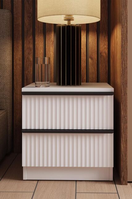 FWStyle Lania Ripple Effect White 2 Drawer Bedside Chest Table (H) 46 (W) 45 (D) 35cm - image 1