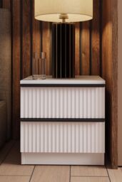 FWStyle Lania Ripple Effect White 2 Drawer Bedside Chest Table (H) 46 (W) 45 (D) 35cm - thumbnail 1