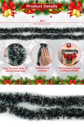 Neel Blue Chunky Christmas Tinsel Garland Shiny Metallic with White Xmas Tree Decor, 2m in Green - thumbnail 2
