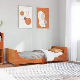 Berkfield Home Modern Bed Frame without Mattress Wax Brown 100x200 cm Solid Wood Pine - thumbnail 2