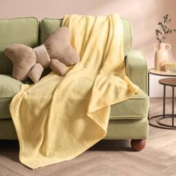 OHS Ultra Soft Polar Fleece Throw Lightweight Blanket Bedspread in Lemon - Size: 150 cm x 200 cm