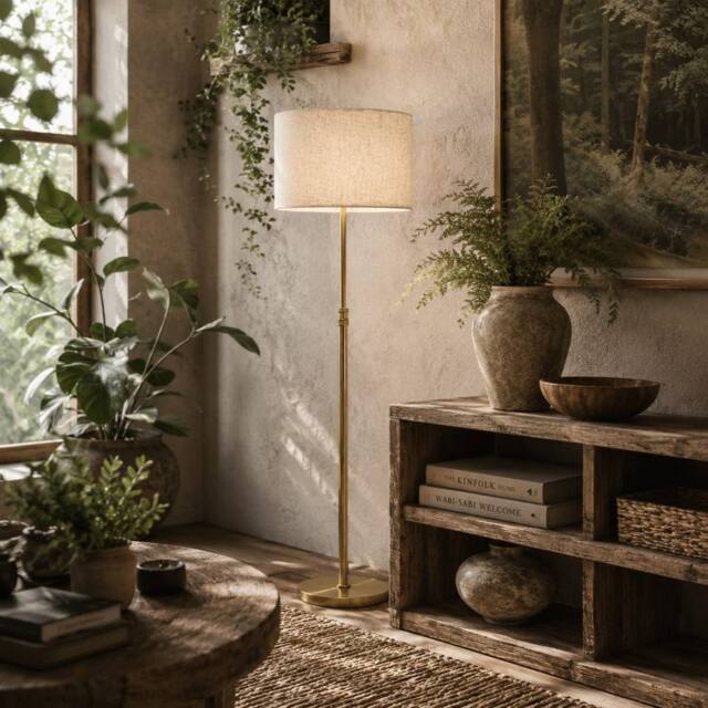 Wyld Haus Mava Adjustable Gold Tone Floor Lamp with Linen Shade Dimmable LED - image 1