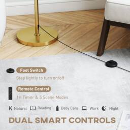 Wyld Haus Mava Adjustable Gold Tone Floor Lamp with Linen Shade Dimmable LED - thumbnail 6
