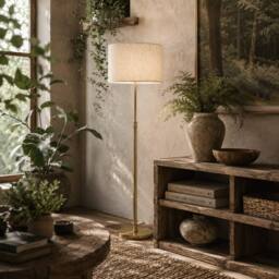 Wyld Haus Mava Adjustable Gold Tone Floor Lamp with Linen Shade Dimmable LED