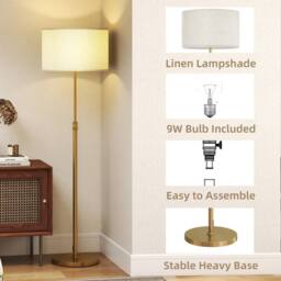 Wyld Haus Mava Adjustable Gold Tone Floor Lamp with Linen Shade Dimmable LED - thumbnail 7