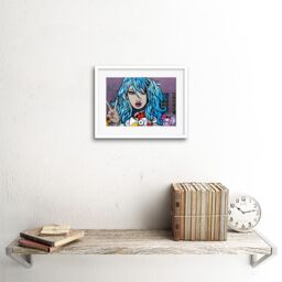 "Artery8 Wall Art Print Graffiti Peace Blue Hair Street Art Framed in White - Size: W7"" x H9""" - thumbnail 2