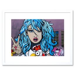 "Artery8 Wall Art Print Graffiti Peace Blue Hair Street Art Framed in White - Size: W7"" x H9""" - thumbnail 1