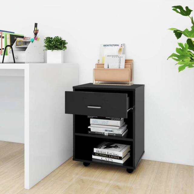 Berkfield Home Rolling Cabinet Black 46x36x59 cm Engineered Wood - Size: 46 x 36 x 59 cm - image 1