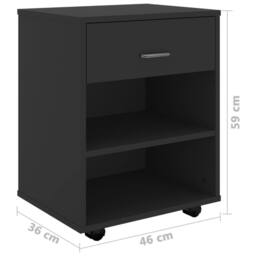 Berkfield Home Rolling Cabinet Black 46x36x59 cm Engineered Wood - Size: 46 x 36 x 59 cm - thumbnail 8