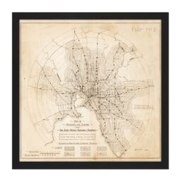 "Artery8 Wall Art Print Map Transport Mmtb 1922 Melbourne Trams Trains Replica Square Framed Picture 16X16 Inch in Black - Size: W16"" x H16""" - thumbnail 1