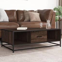 Berkfield Home Coffee Table Brown Oak 100x57x35 cm Engineered Wood & Metal - Size: 100 x 57 x 35 cm - thumbnail 2