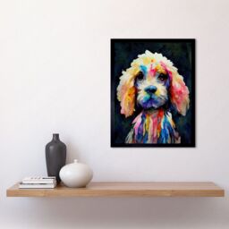 "Artery8 Wall Art Print Bright Abstract Colourful Dog Spaniel Cavapoo Cockapoo Art Framed in Black - Size: W12"" x H16""" - thumbnail 2