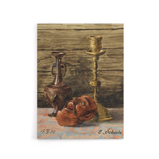 "Artery8 Candlestick Vase Mask Still Life Canvas Wall Art Print Schiele in Brown - Size: W18"" x H24""" - image 1