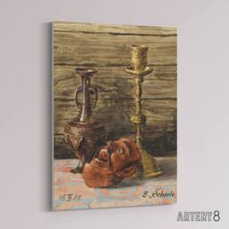 "Artery8 Candlestick Vase Mask Still Life Canvas Wall Art Print Schiele in Brown - Size: W18"" x H24""" - thumbnail 2