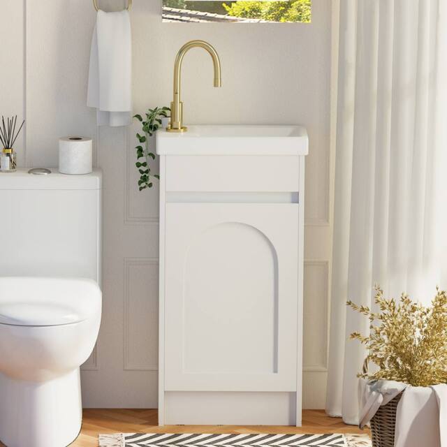 KEEPREAPER Sleek Bathroom Vanity Unit with Ceramic Sink 2 Storage Compartments in White - image 1